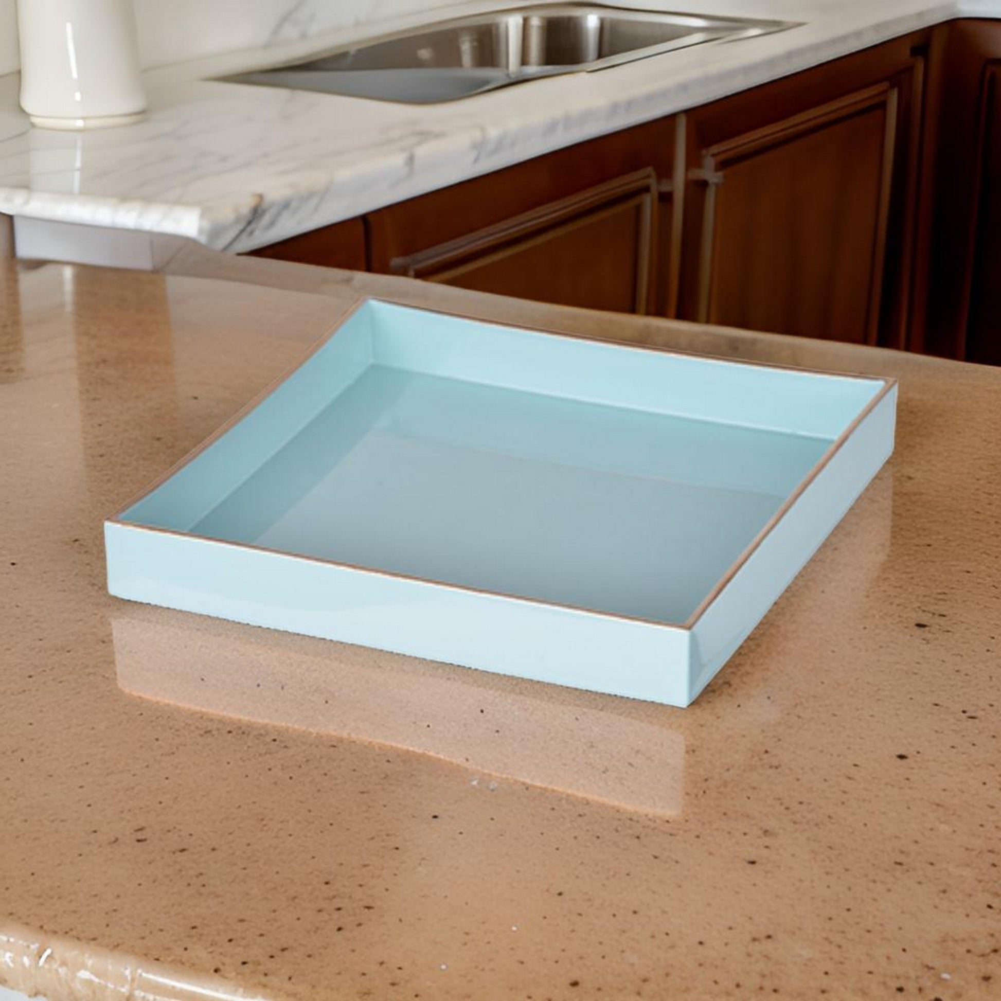 Alluring Mimosa Square Tray, Powder Blue Blue Plastic