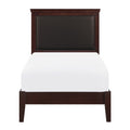 Classic Cherry Finish Twin Size Panel Bed Upholstered Headboard Wooden Bedroom Furniture 1Pc Box Spring Required Twin Cherry Wood Bedroom Panel Faux Leather Wood