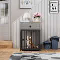 Dog Crate Furniture, Dog House, Decorative Dog Kennel With Drawer, Indoor Pet Crate End Table For Small Dog, Iron Tube Dog Cage, Chew Proof Gray Mdf