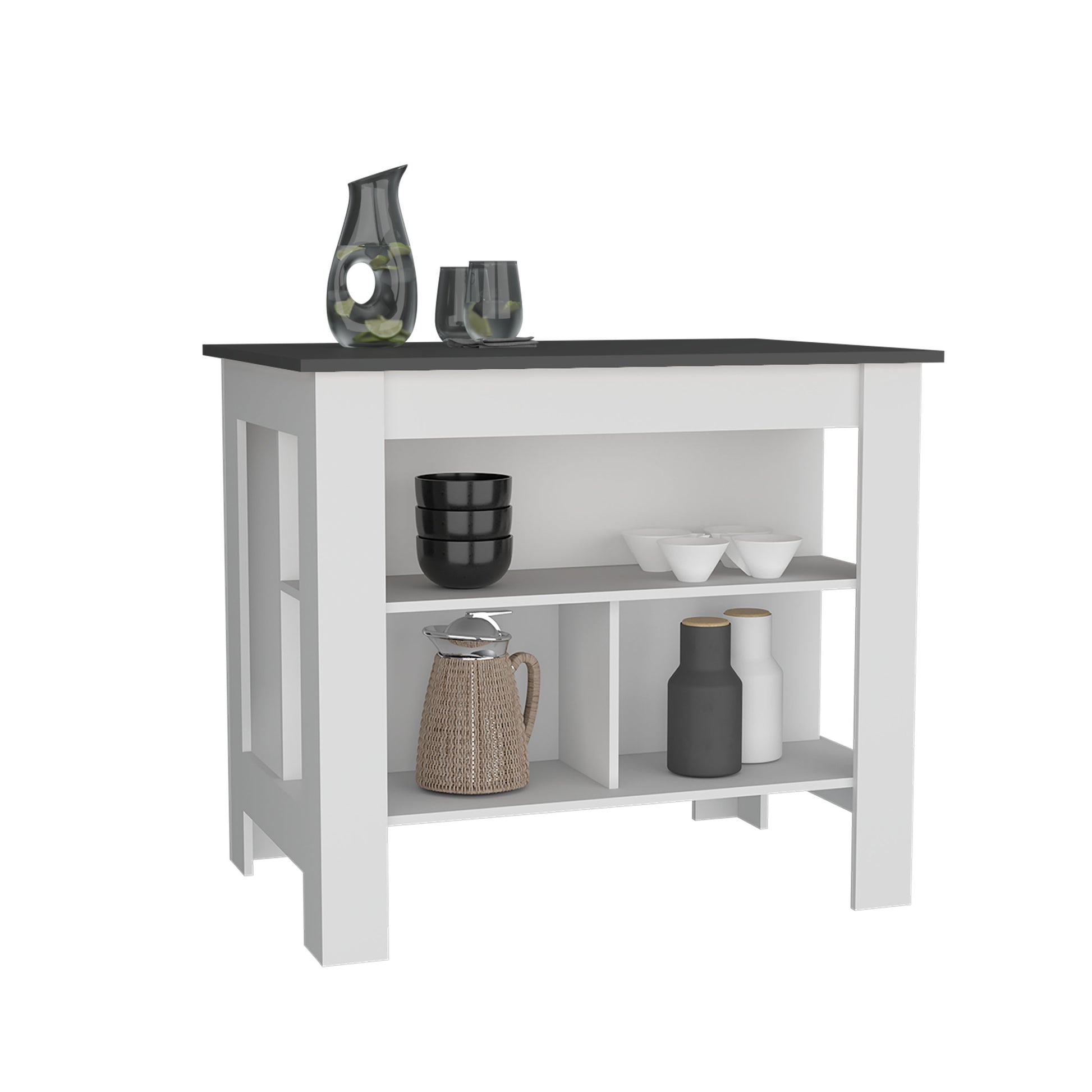 Cortes Kitchen Island 2 Tier Shelf 40" Width And Large Work Top Multi Kitchen Modern Rectangular Stationary Kitchen Islands Particle Board Medium 40 55In