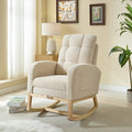 Modern Accent Rocking Chair Rocking Chair With Solid Wood Legs, Adjustable Footrest,Comfy Armchair With Side Pocket, Living Room Lounge Arm Chair With High Backrest Beige,Teddy Beige Polyester Blend