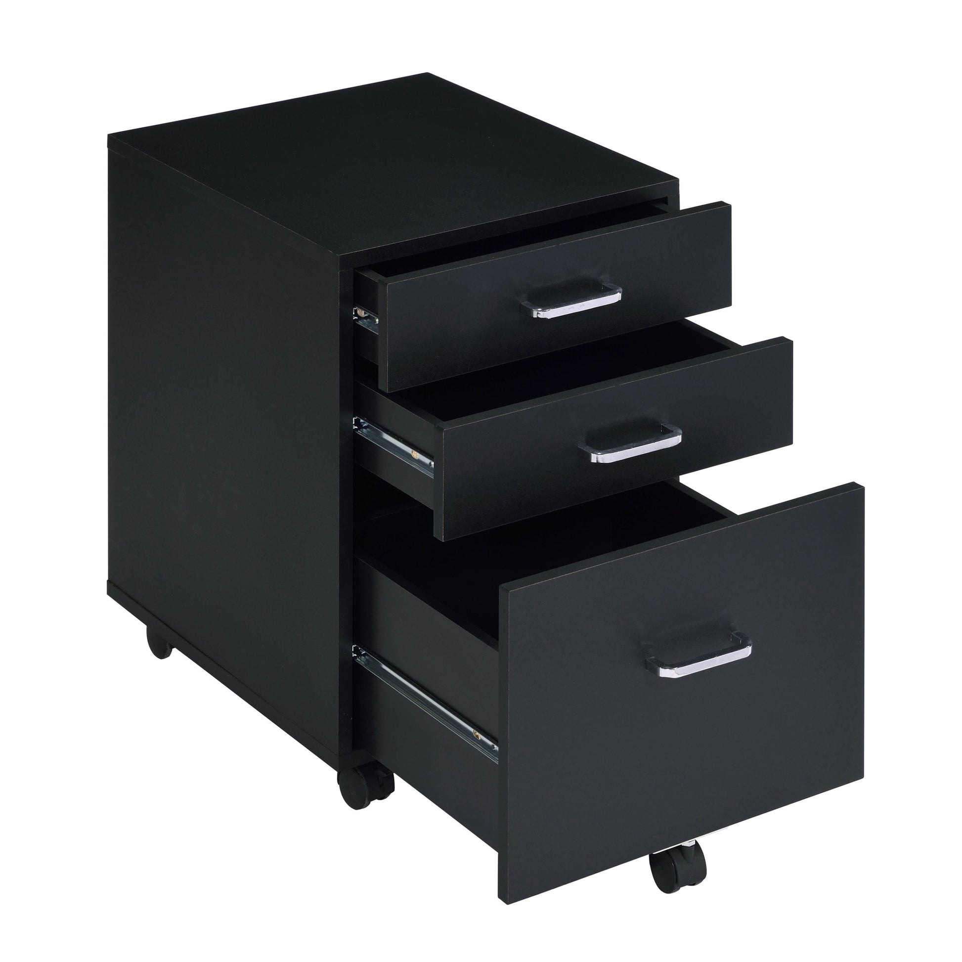 Black And Chrome 3 Drawer Rectangular File Cabinet Filing Cabinets 3 4 Drawers Black Silver Modern Wood Metal