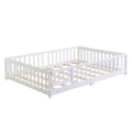 Queen Size Floor Bed With Door,Solid Wood Platform Bed Frame With Fence,Suitable For Children,Pine Wood,White Queen White Wood