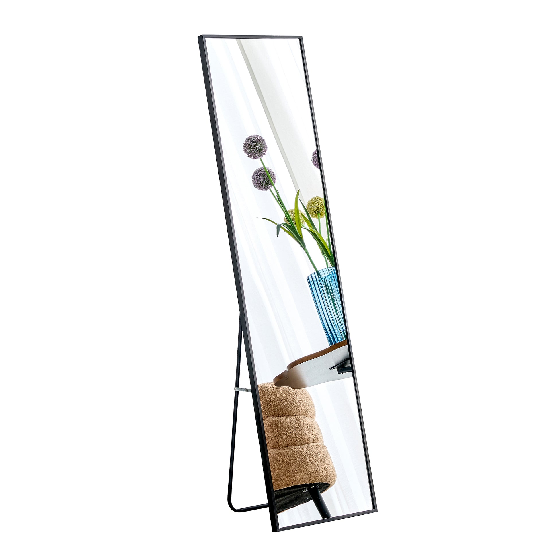 4Th Generation Aluminum Alloy Metal Frame Full Body Mirror, Quality Upgrade, Bathroom Makeup Mirror, Bedroom Entrance, Floor Mirror, 59 "* 15.7" W151124219 Transparent Glass