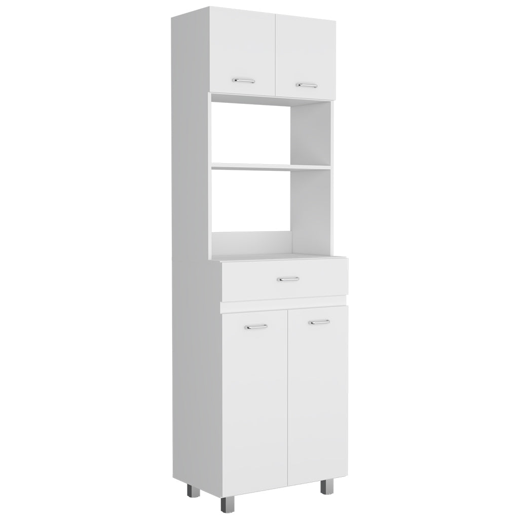 Microwave Double Door Cabinet, One Drawer, One Shelf For Microwave, White White Solid Wood Mdf Engineered Wood