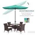 Outsunny 6.5' X 10' Rectangular Market Umbrella, Patio Outdoor Table Umbrella With Crank And Push Button Tilt, Teal Green Steel