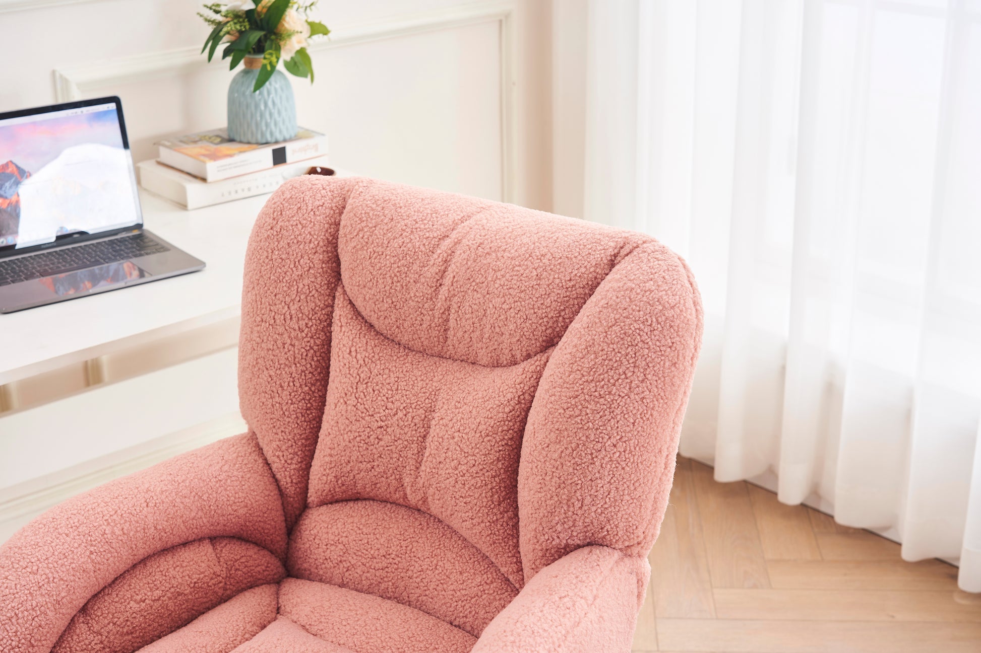 005 Teddy Fabric 360 Swivel Home Office Chair With Gold Metal Base And Universal Wheels,Pink Solid Pink Office Sponge Wipe Clean Modern Office Chairs Tufted Back Foam Swivel Teddy