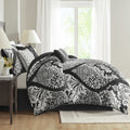 7 Piece Cotton Printed Comforter Set Black King King Black Polyester