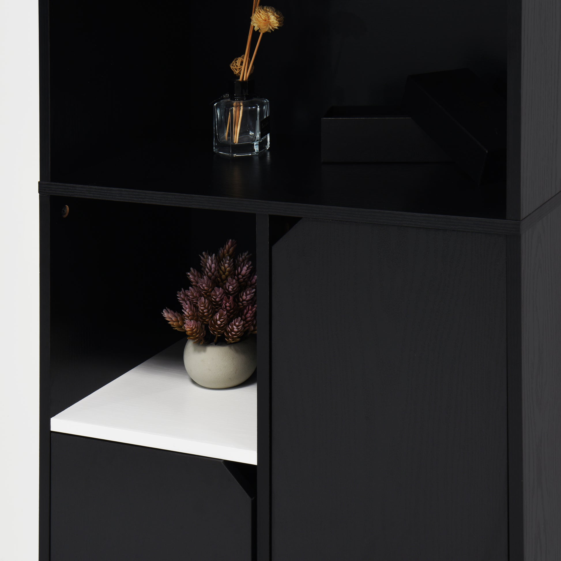 Large Wooden Storage Cabinet With 1 Drawer 3 Shelves,Wood Kitchen Storage Cabinets For Kitchen, Dining Room, Bathroom,Laundry,Living Room,Black Black Particle Board