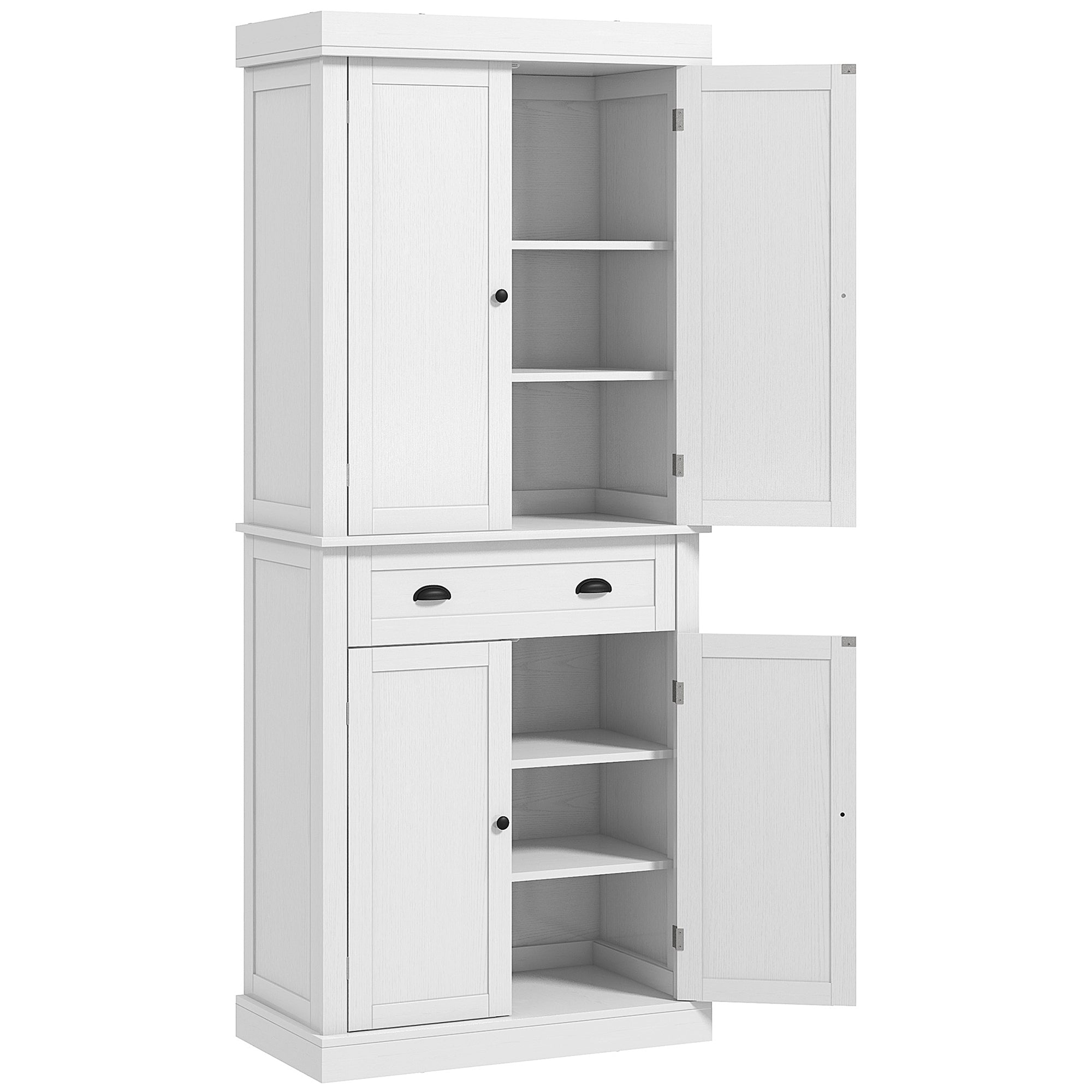 Homcom 72.5" Kitchen Pantry Cabinet, Traditional Freestanding Storage Cabinet With 4 Doors, Drawer And 3 Adjustable Shelves For Dining Room, White Wood Grain White Particle Board