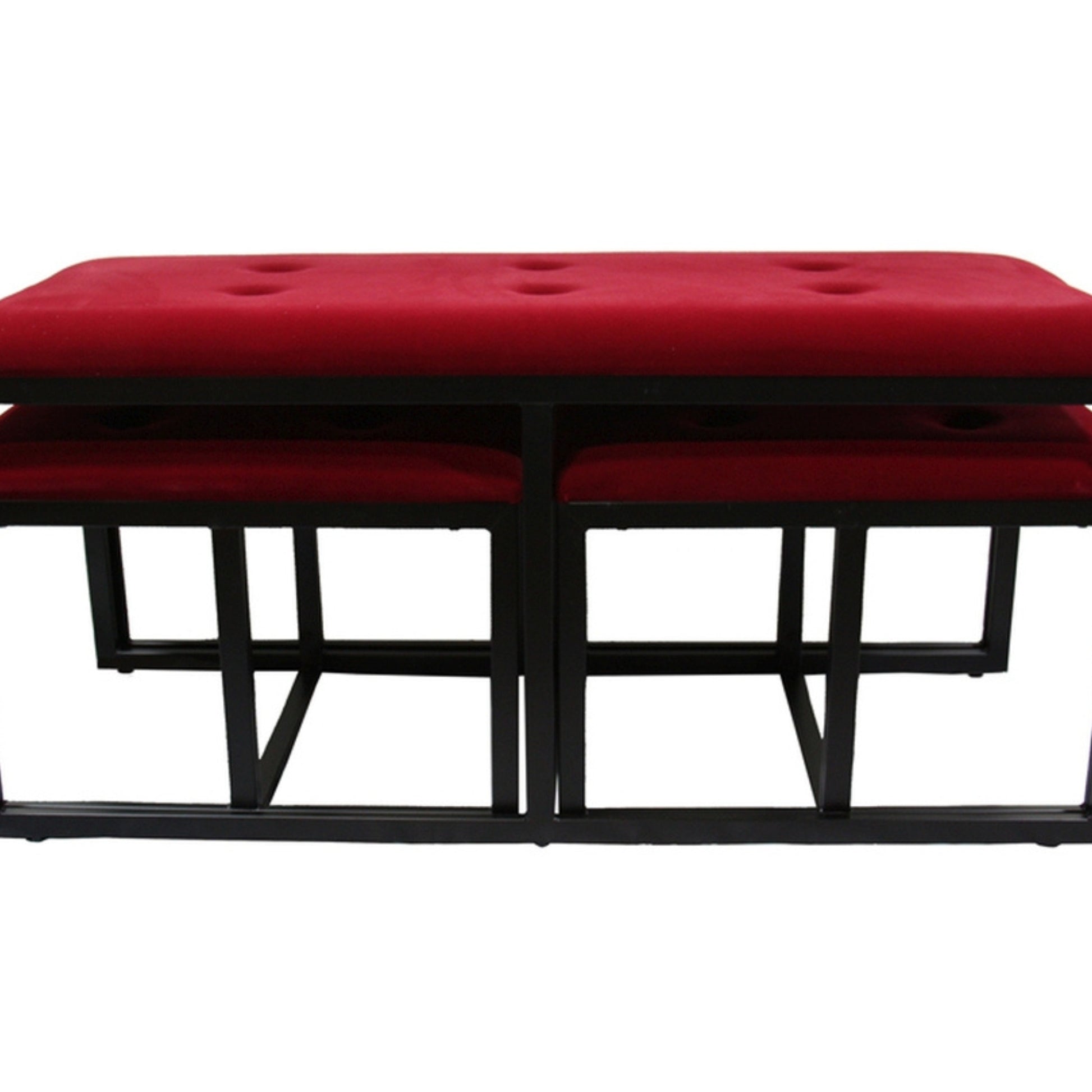 20.5" Tall Metal Bench With 2 Additional Seating, Black And Red Finish Black Metal