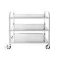 3 Tier Stainless Steel Cart, Serving Cart With Wheels, Restaurant, Household, Service Trolley, 360 Rotation Storage Cart With Locking Wheels 37.4 * 19.2 * 36.6'' L*W*H Rolling Kitchen Food Cart White Silver Stainless Steel