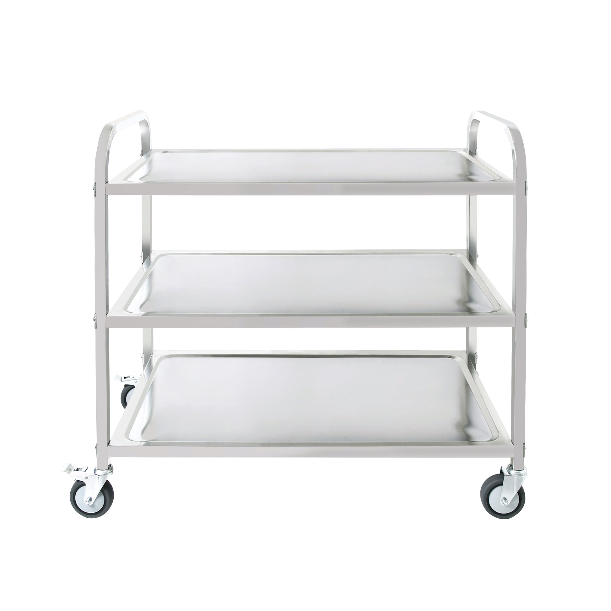 3 Tier Stainless Steel Cart, Serving Cart With Wheels, Restaurant, Household, Service Trolley, 360 Rotation Storage Cart With Locking Wheels 37.4 * 19.2 * 36.6'' L*W*H Rolling Kitchen Food Cart White Silver Stainless Steel