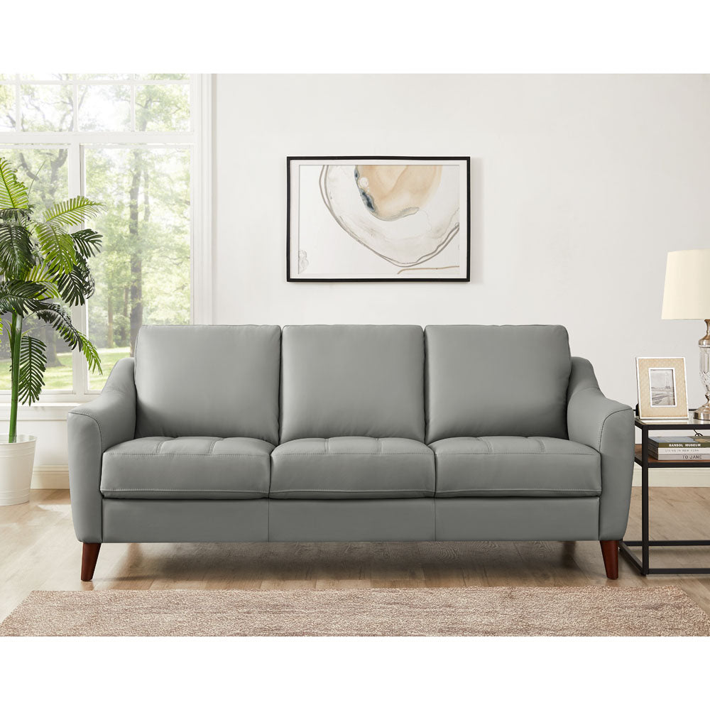 Ersa Leather Sofa Silver Grey Memory Foam Genuine Leather 3 Seat