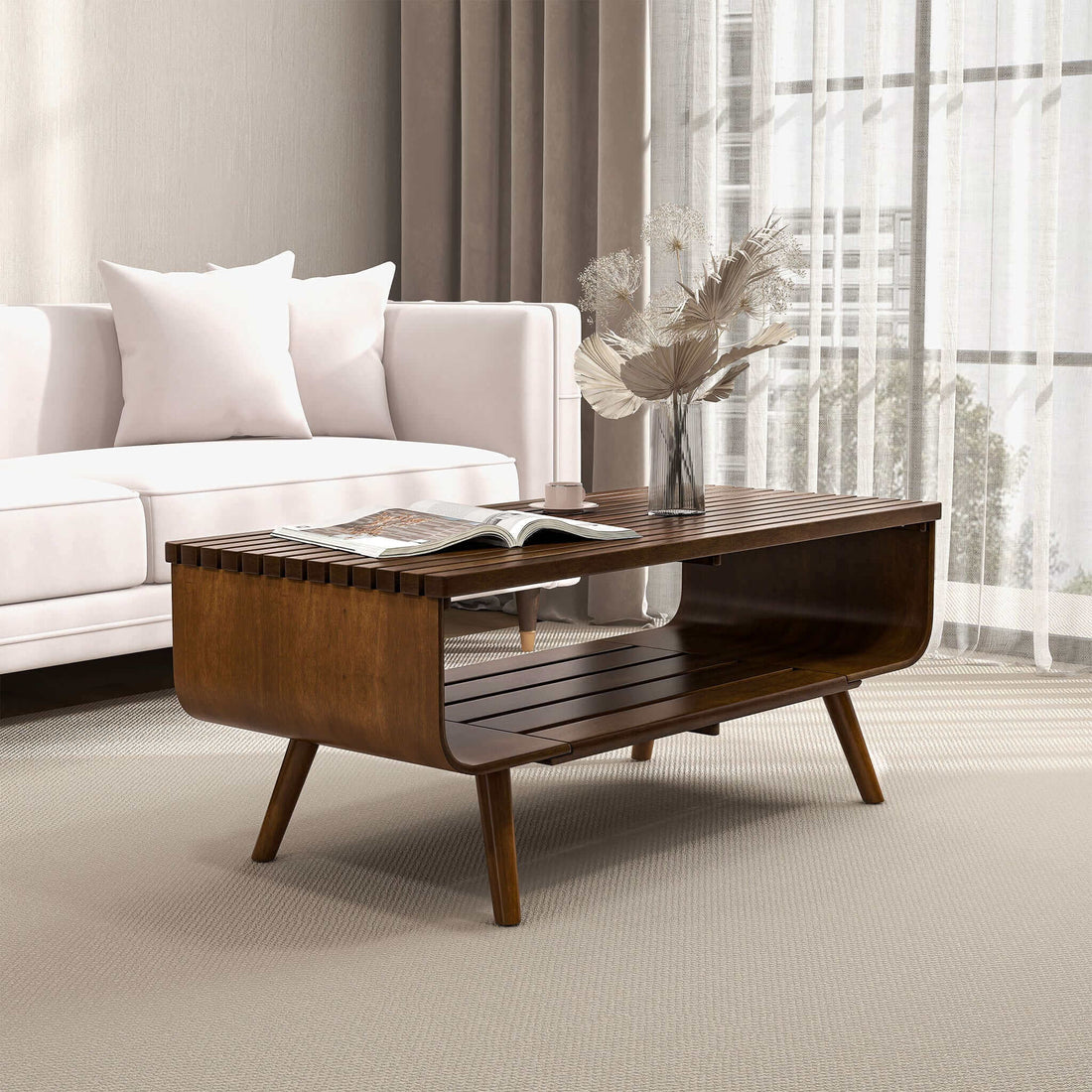 Alice Coffee Table Walnut Brown Leather