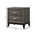 Two Drawer Nightstand With Tapered Feet, Weathered Gray Gray Wood