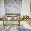 Golden Stainless Steel Double Layer Clear Tempered Glass Coffee Table For Bed Room, Living Room Gold Clear Modern Rectangular Stainless Steel,Tempered Glass