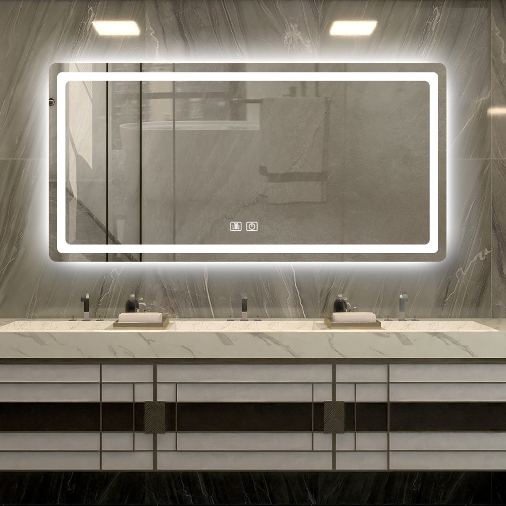 55In. H Led Single Bathroom Vanity Mirror In Polished Crystal Bathroom Vanity Led Mirror For Bathroom Wall Smart Lighted Vanity Mirrors Transparent Glass