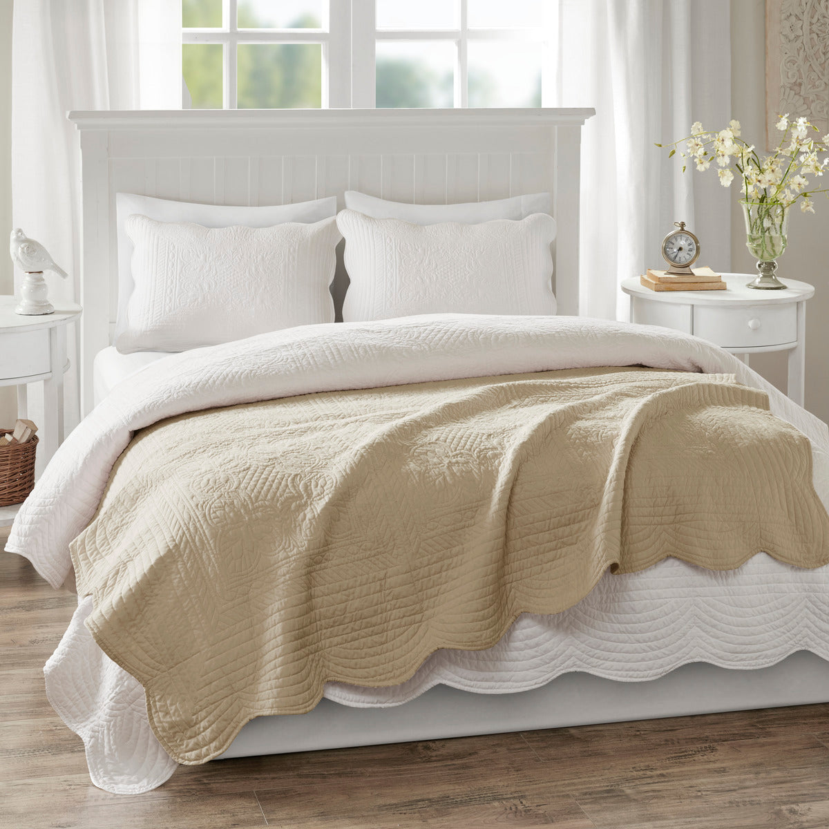 Oversized Quilted Throw With Soped Edges Khaki 60X72" Khaki Microfiber