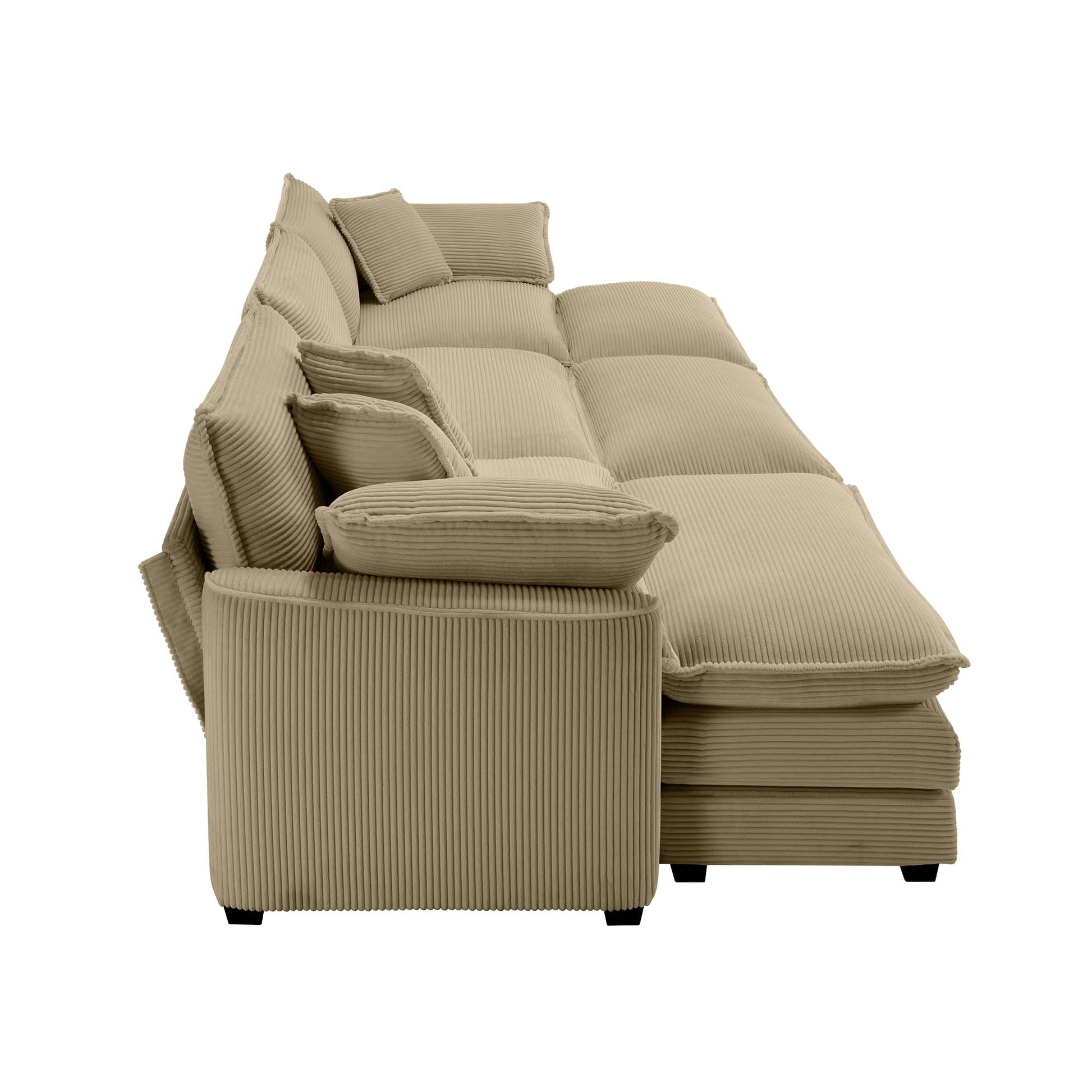 Oversized Modular Cushion Sofa, Portable Ottoman, L Shaped Corner Low Back Deep Seating Spacious Sofa Setfor Home Apartment Living Room Set, Tan Corduroy Tan Corduroy 3 Seat