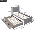 Twin Size Upholstered Platform Bed With Pull Out Twin Size Trundle And 3 Drawers, Gray Twin Gray Upholstered