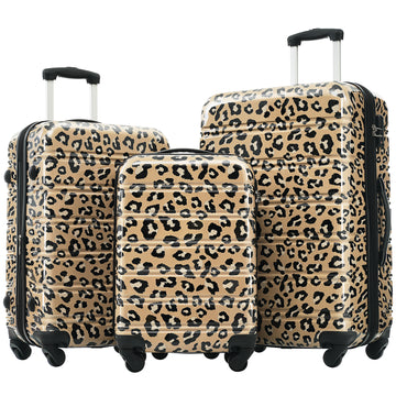 Hardshell Luggage Sets 3 Pcs Spinner Suitcase With Tsa Lock Lightweight 20" 24" 28" Luggages Brown Leopard Pc