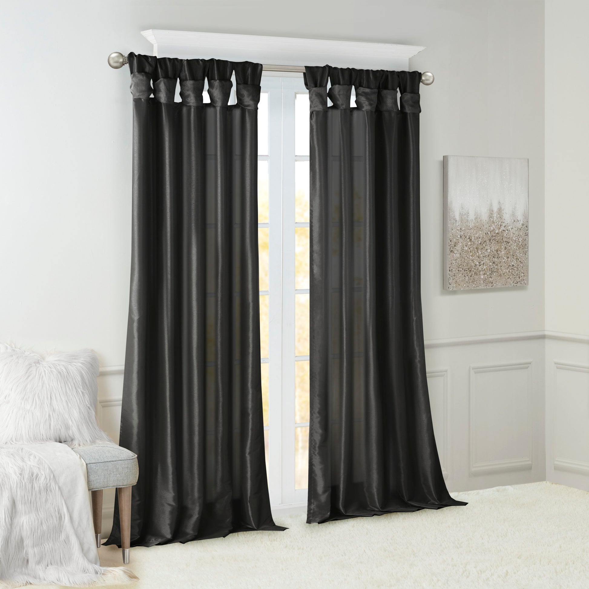 Twist Tab Lined Window Curtain Panel Black 50X120" Black Polyester