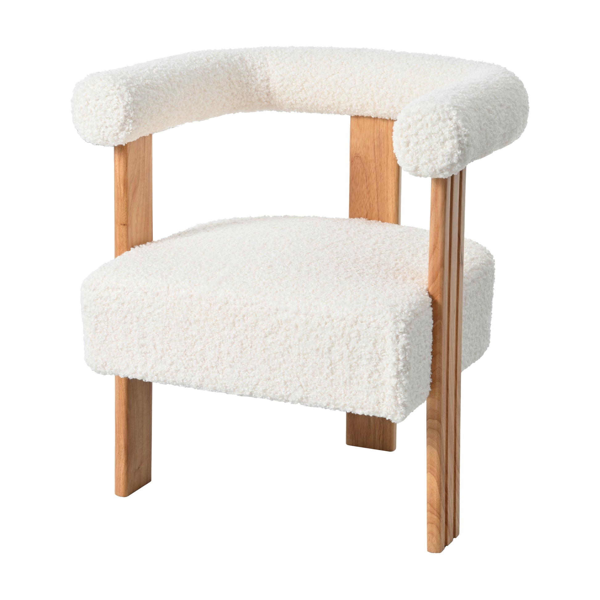 Mid Century Modern Barrel Accent Chair, Upholstered Kitchen & Dining Room Chairs With Arms, Teddy Velvet Boucle Accent Chairs Side Chairs For Kitchen Living Room Bedroom, White White Teddy