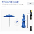 Outsunny 9Ft 3 Tiers Patio Umbrella Outdoor Market Umbrella With Crank, Push Button Tilt For Deck, Backyard And Lawn, Dark Blue Blue Polyester