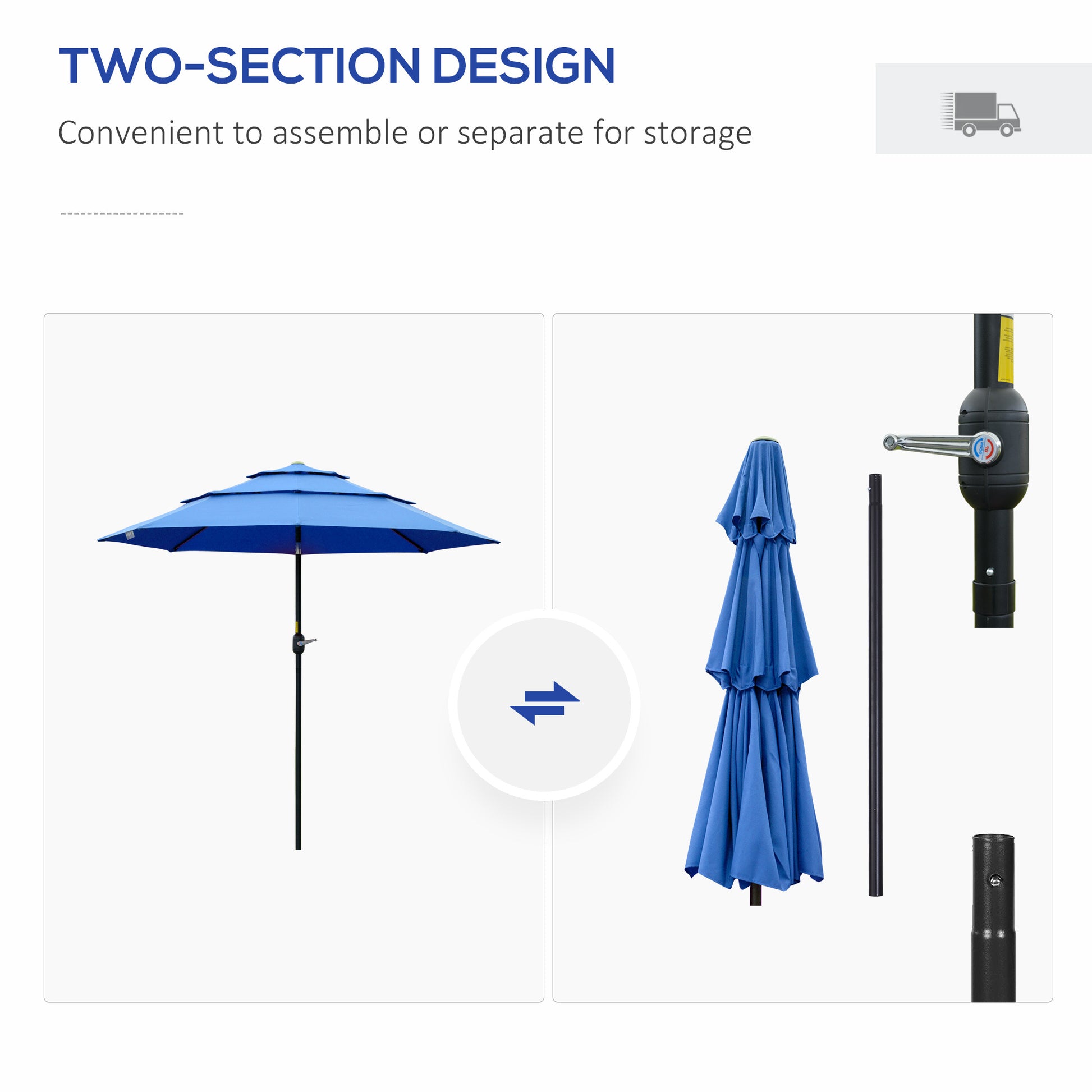 Outsunny 9Ft 3 Tiers Patio Umbrella Outdoor Market Umbrella With Crank, Push Button Tilt For Deck, Backyard And Lawn, Dark Blue Blue Polyester