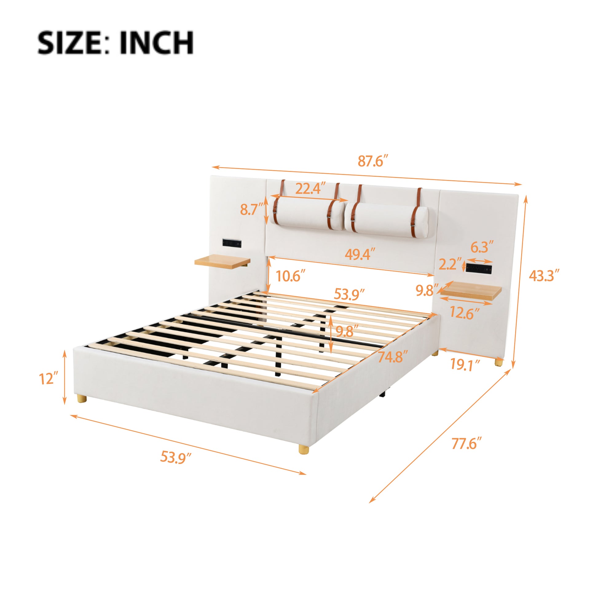 Full Size Upholstered Platform Bed, Two Outlets And Usb Charging Ports On Both Sides, Two Bedside Pillows, Storage Shelves,Velvet,Beige Full Beige Mdf Lvl