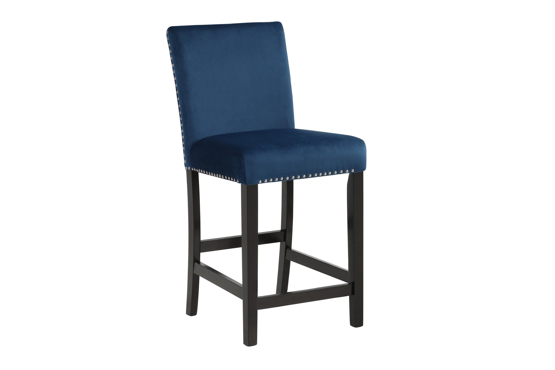 5Pc Counter Height Dining Set Square White Faux Marble Table Blue Velvet Upholstered Tufted Nail Head Chairs Wooden Leg Dining Room Furniture Black Wood Faux Marble Black,Blue,White Seats 4 Wood