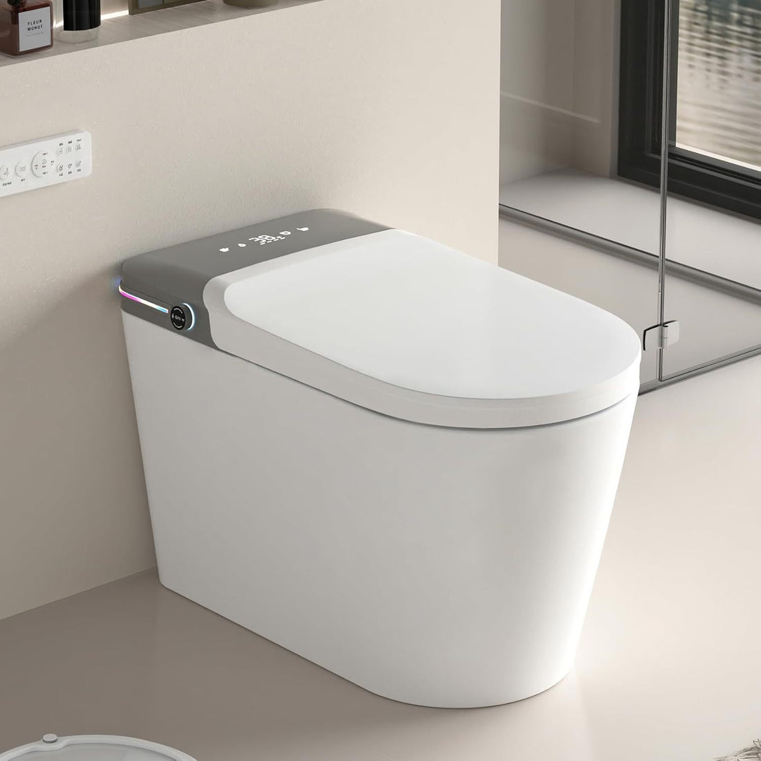 Smart Toilet, Smart Bidet Toilet With Remote Control, Raised Tankless Toilet With Led Display, Heated Seat Toilet Bidet With Aromatherapy System, Warm Water And Dry, Off Seat Flush, Foot Sensor, White White Ceramic