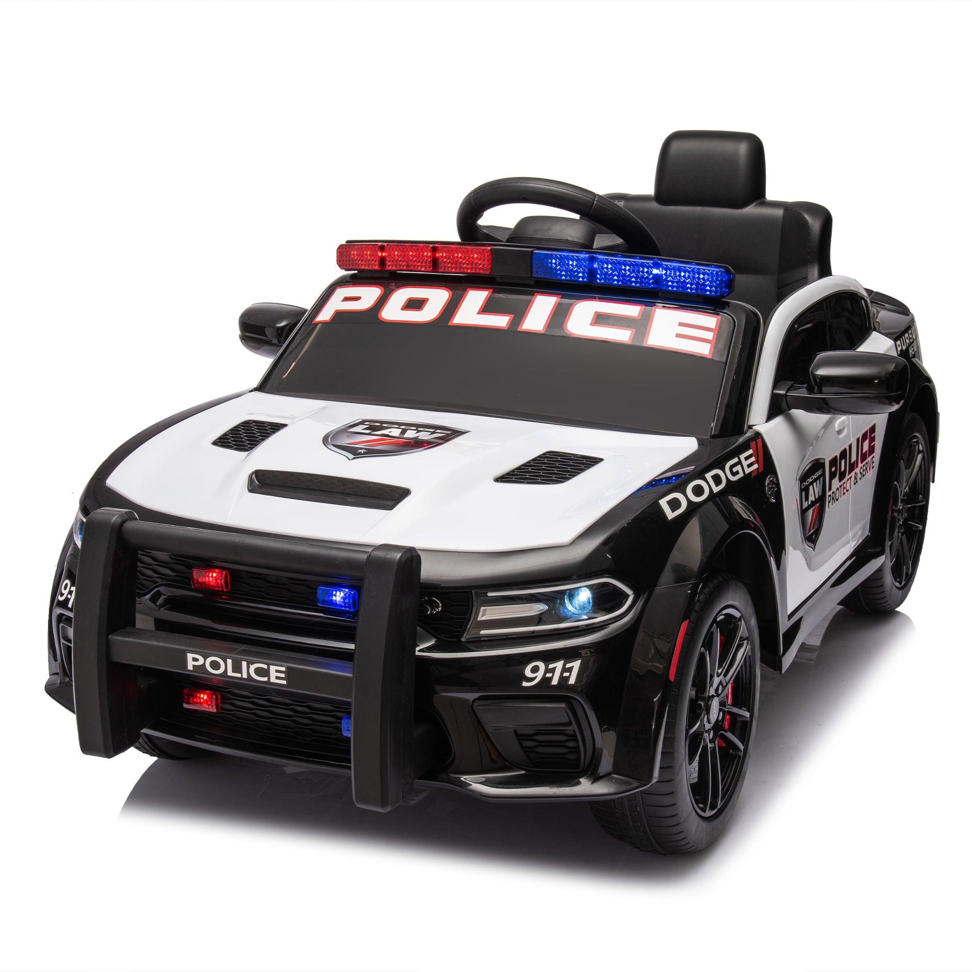 Licensed Dodge Charger,12V Kids Ride On Police Car W Parents Remote Control,Anti Collision Bar,Front& Top Alarm Light Design,Police Car Sticker,Megaphone,Three Speed,Slow Start,Four Wheel Suspension. White Plastic