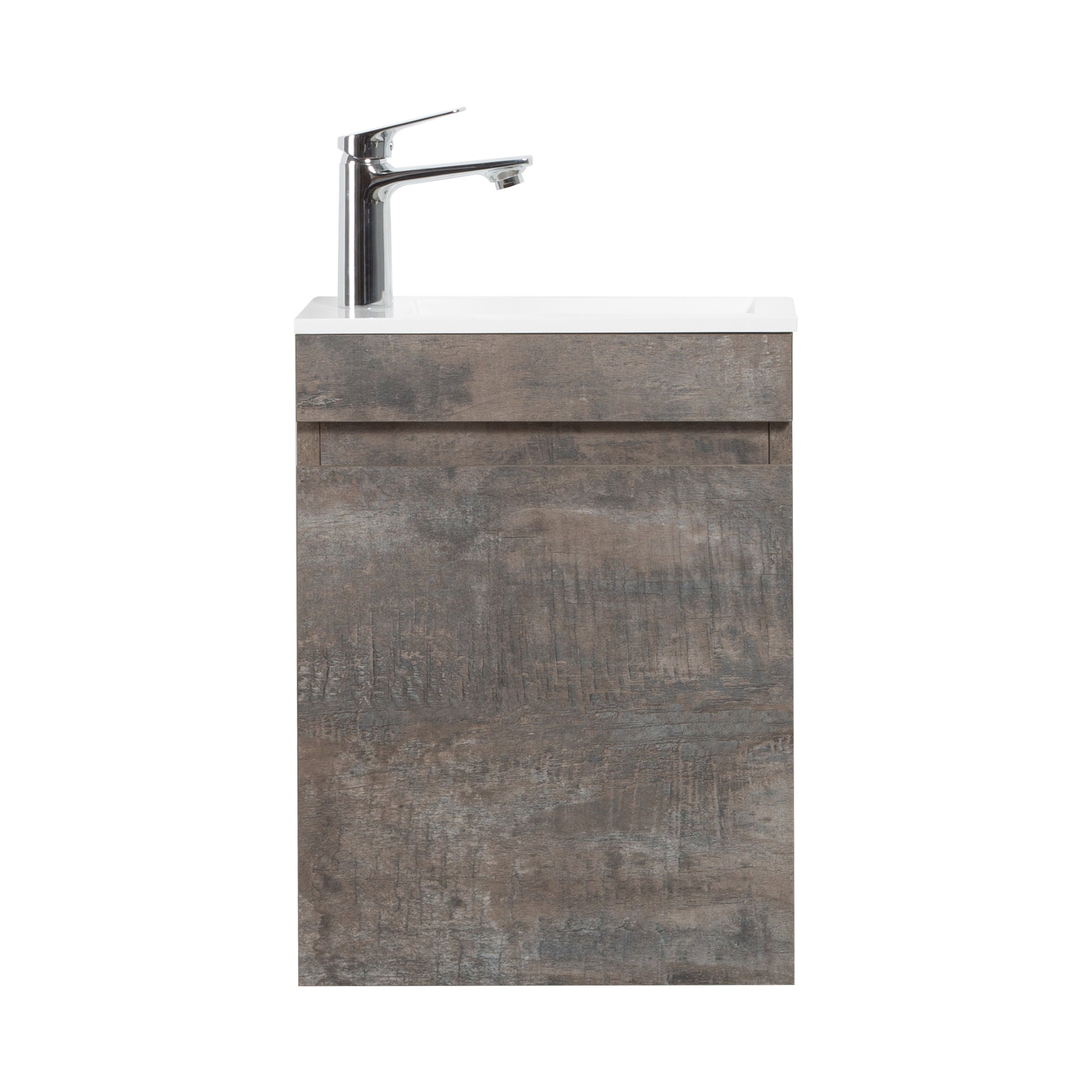 16" Floating Bathroom Vanity With Sink, Wall Mounted Small Bathroom Storage Vanity Cabinet With Resin Top Basin And Soft Close Doors, Dark Birch 24V11 16Db Grey Bathroom Plywood