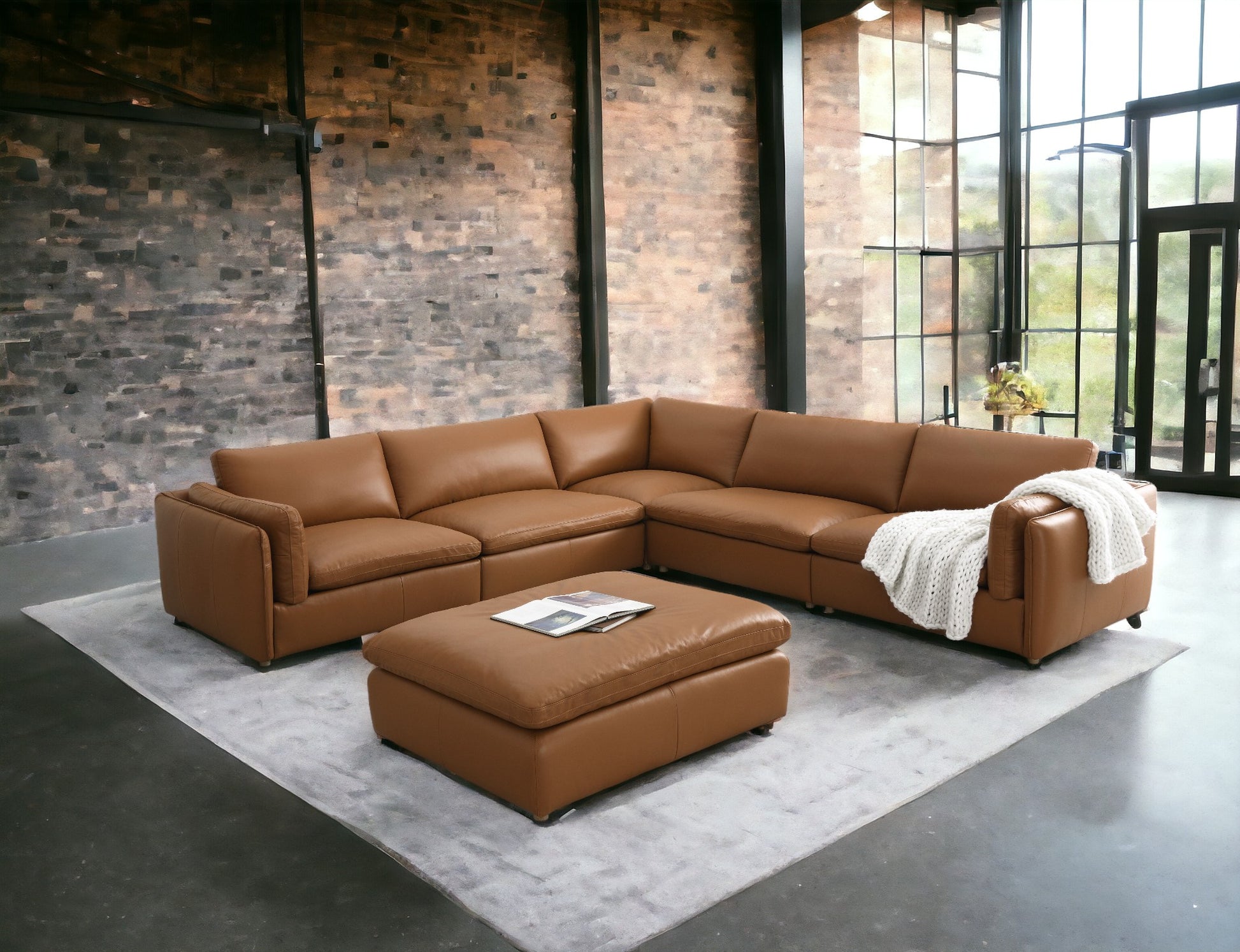 Brighton Ottoman, Brown Top Grain Leather Lv03374 Brown Upholstered