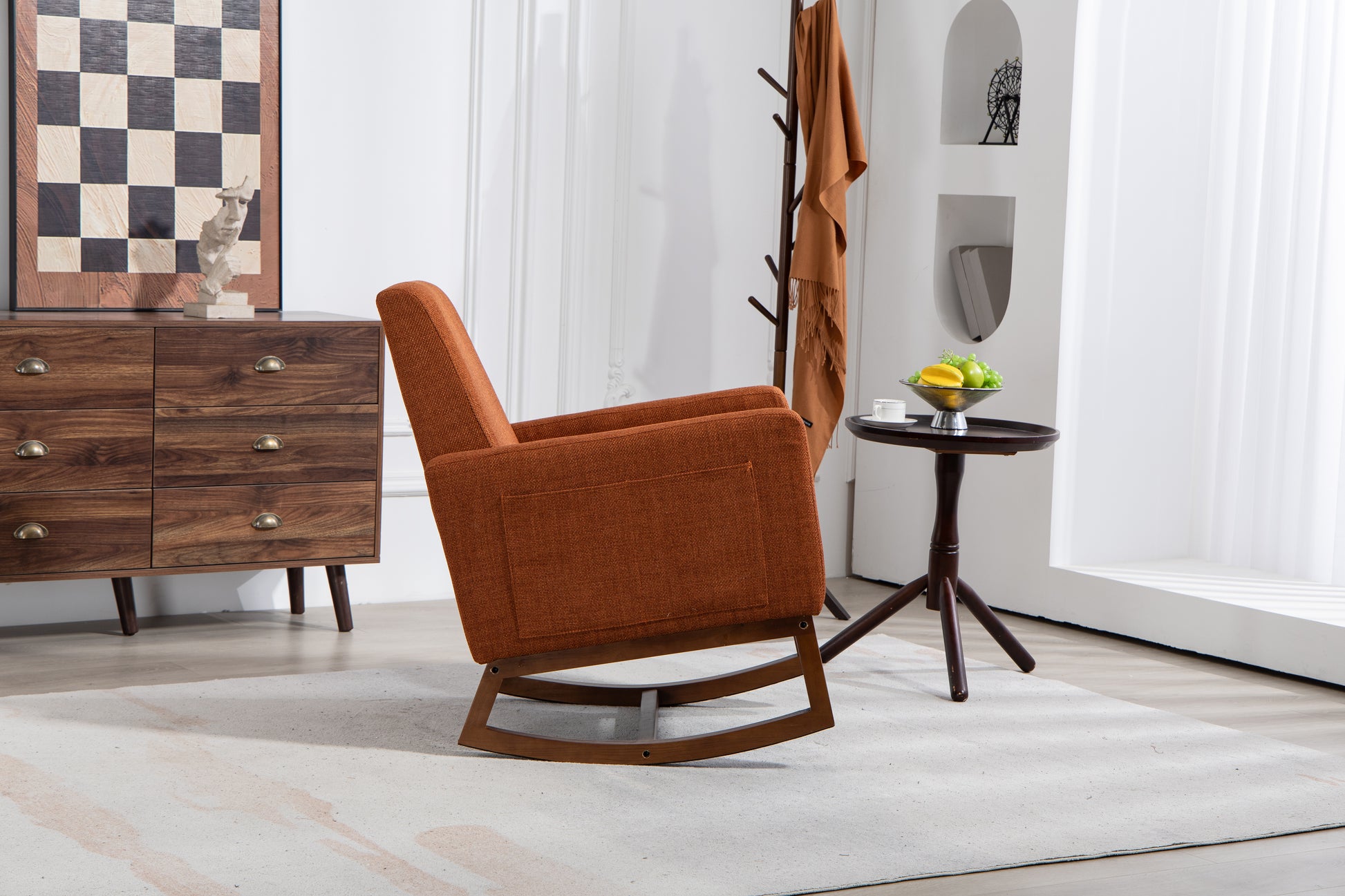 Mid Century Modern Accent Chair With Wood Frame, Upholstered Living Room Chairs With Waist Cushion, Reading Armchair For Bedroom Sunroom Brown Linen
