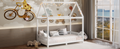 Wood Twin Size House Bed With Guardrail And Led, White Box Spring Not Required Twin White Wood Bedroom Solid Wood Mdf