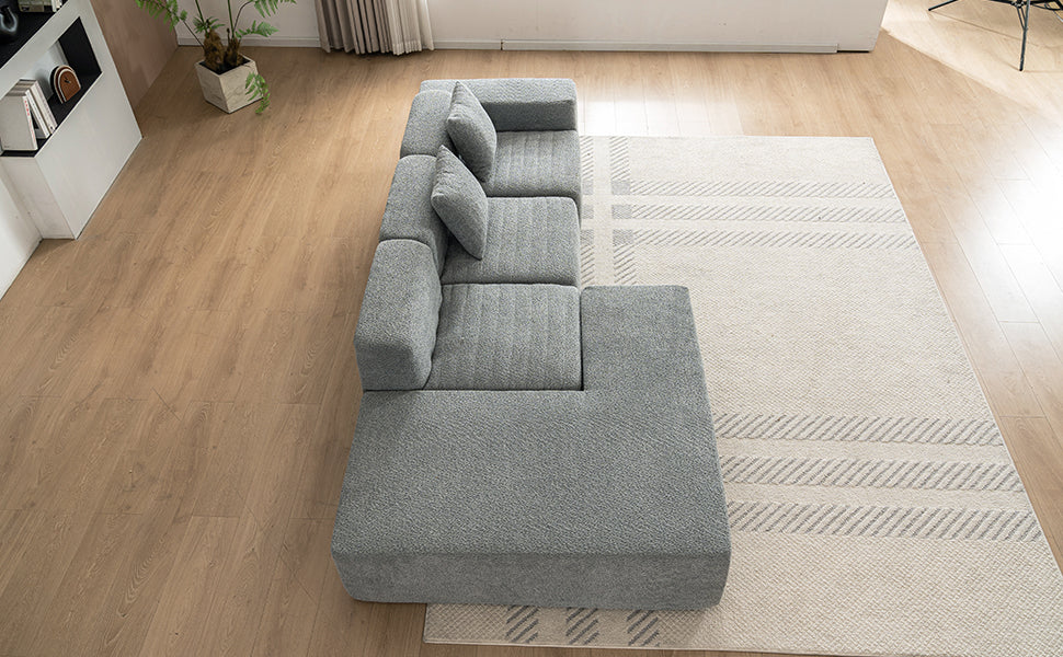 116.5" Sectional Sofa Full Compressed Sofa Couch Free Combined Sofa For Living Room, Grey Grey Foam Polyester 4 Seat