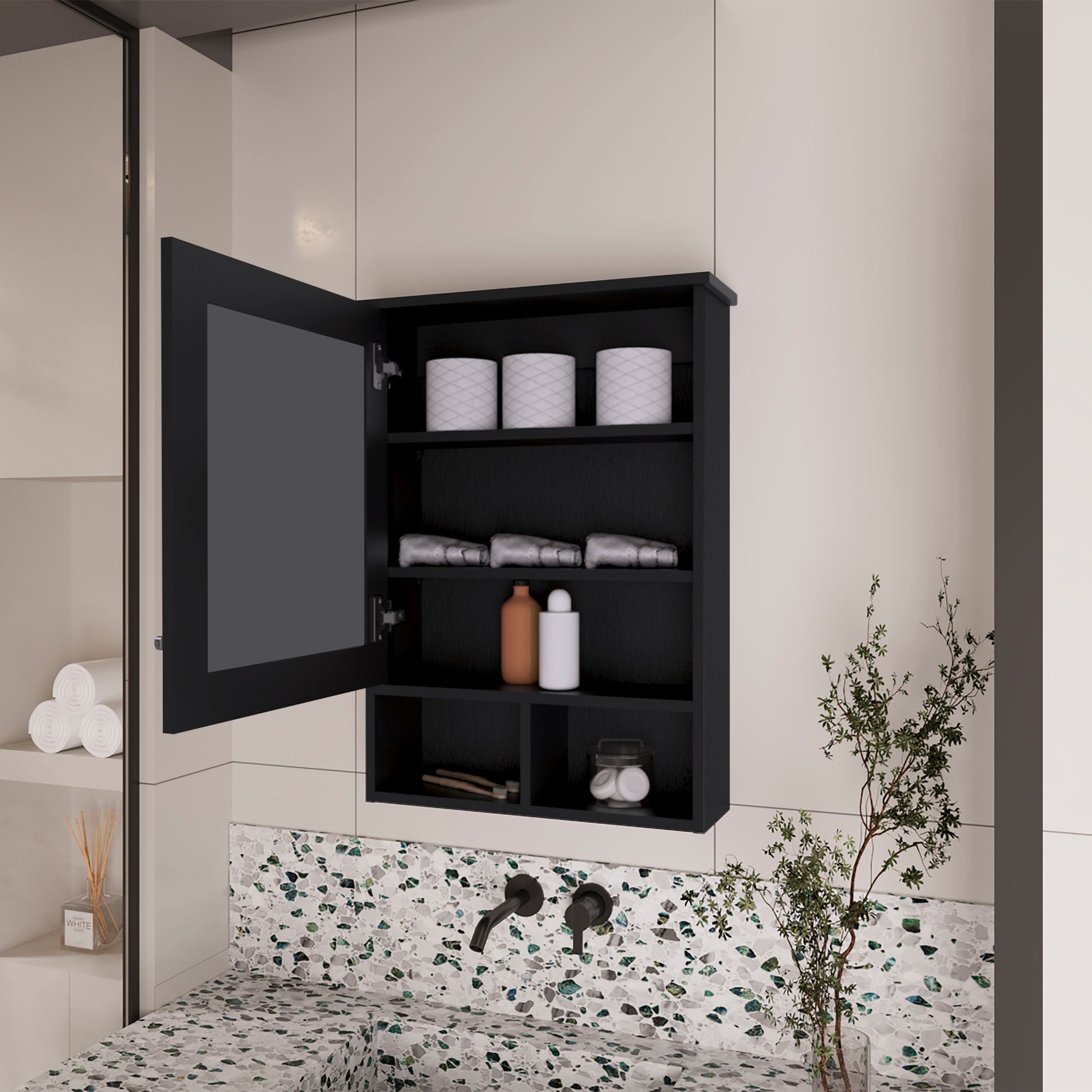Medicine Cabinet Gibson, Bathroom, Black Black Particle Board Engineered Wood