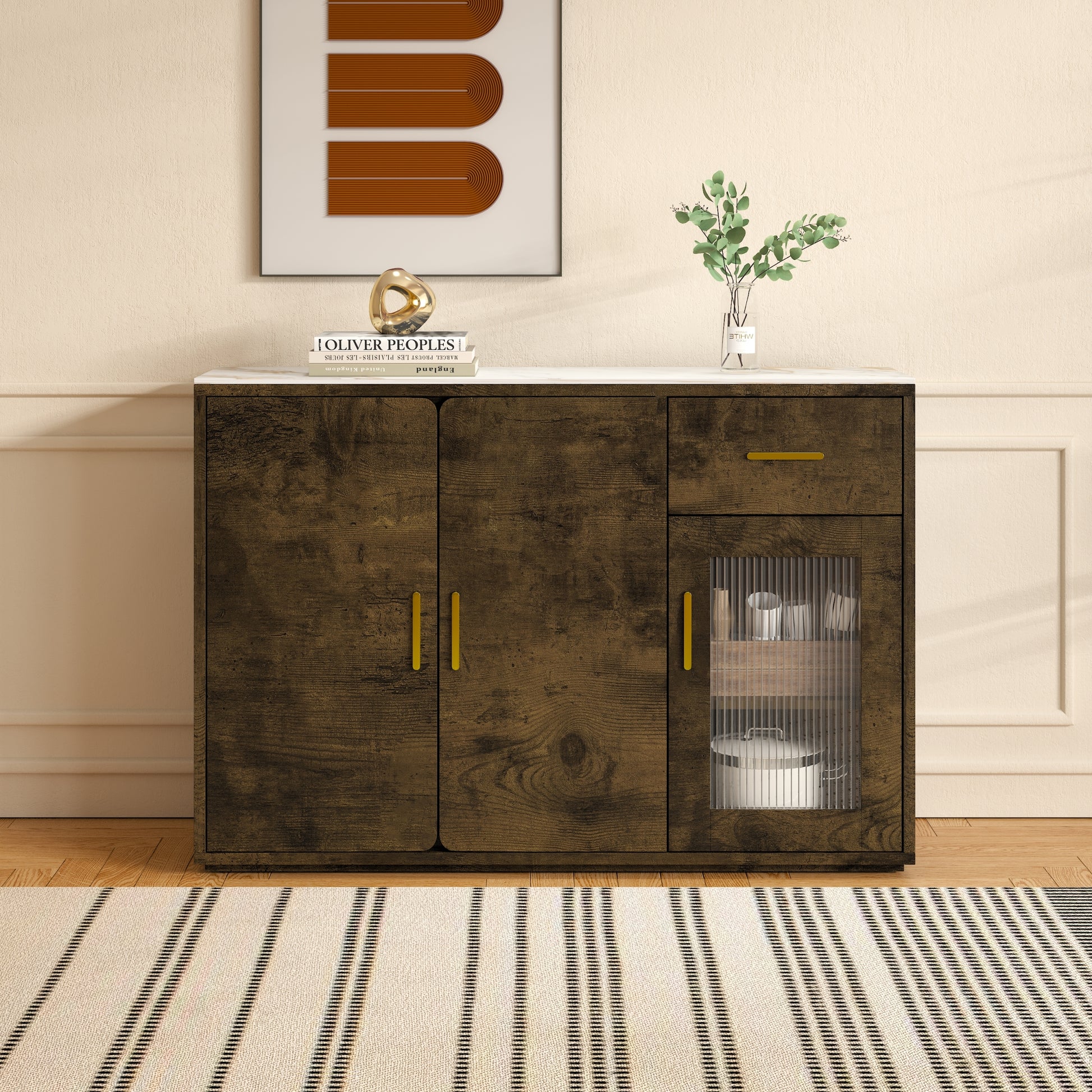 2401Wood Storage Cabinet, Modern Accent Buffet Cabinet, Free Standing Sideboard And Buffet Storage With Door Buffet Sideboard For Bedroom, Living Room, Kitchen Or Hallway Black Brown Mdf