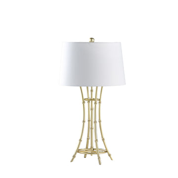 29.25" In Kiara Modern Satin Brushed Gold Bamboo Metal Table Lamp Gold White Fabric Metal