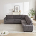 110 Inch Oversized Corduroy Corner Sofa,L Shaped Corner Couch With Two Storage Spaces,Usb Port & T Pyce Port And Cup Holderdeep Seat Comfy Upholstered Couches For Living Room Not Freely Combinable Dark Grey Corduroy 5 Seat