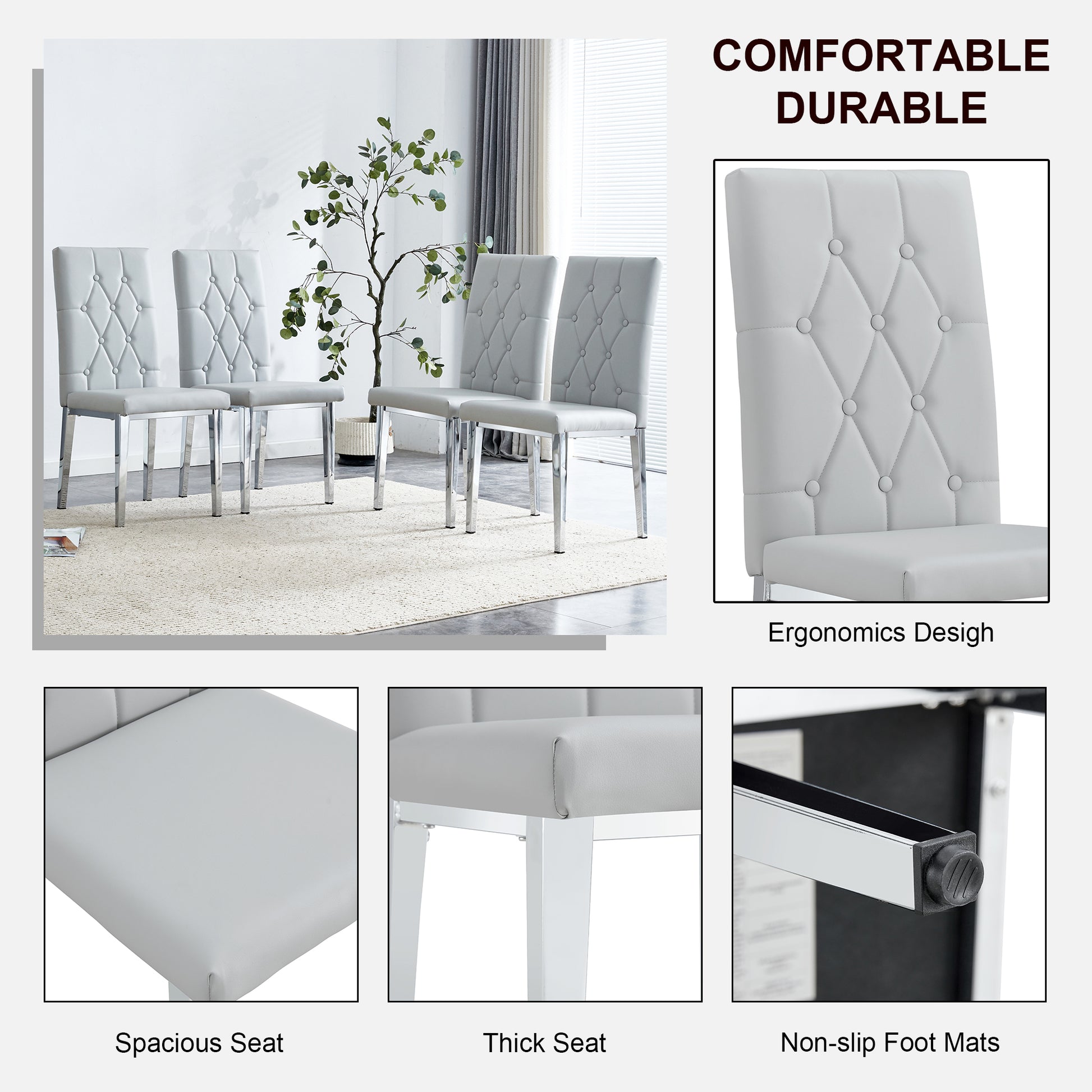 2 Piece Dining Chair, Modern Style Kitchen Upholstered High Back, Metal Leg Office Chair, Suitable For Dining Room, Office, Restaurant. Light Gray Pu