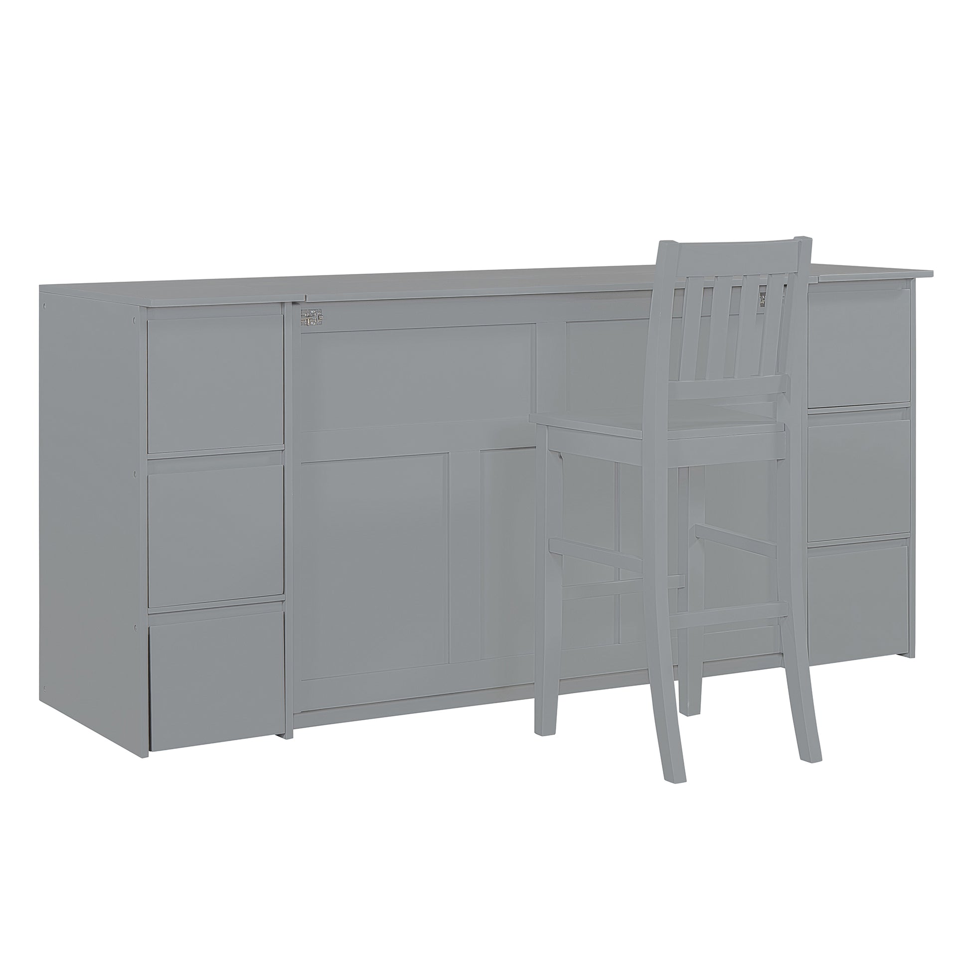 Full Size Murphy Bed With Drawers, Cabinets And Usb Ports,Gray Full Gray Mdf Lvl