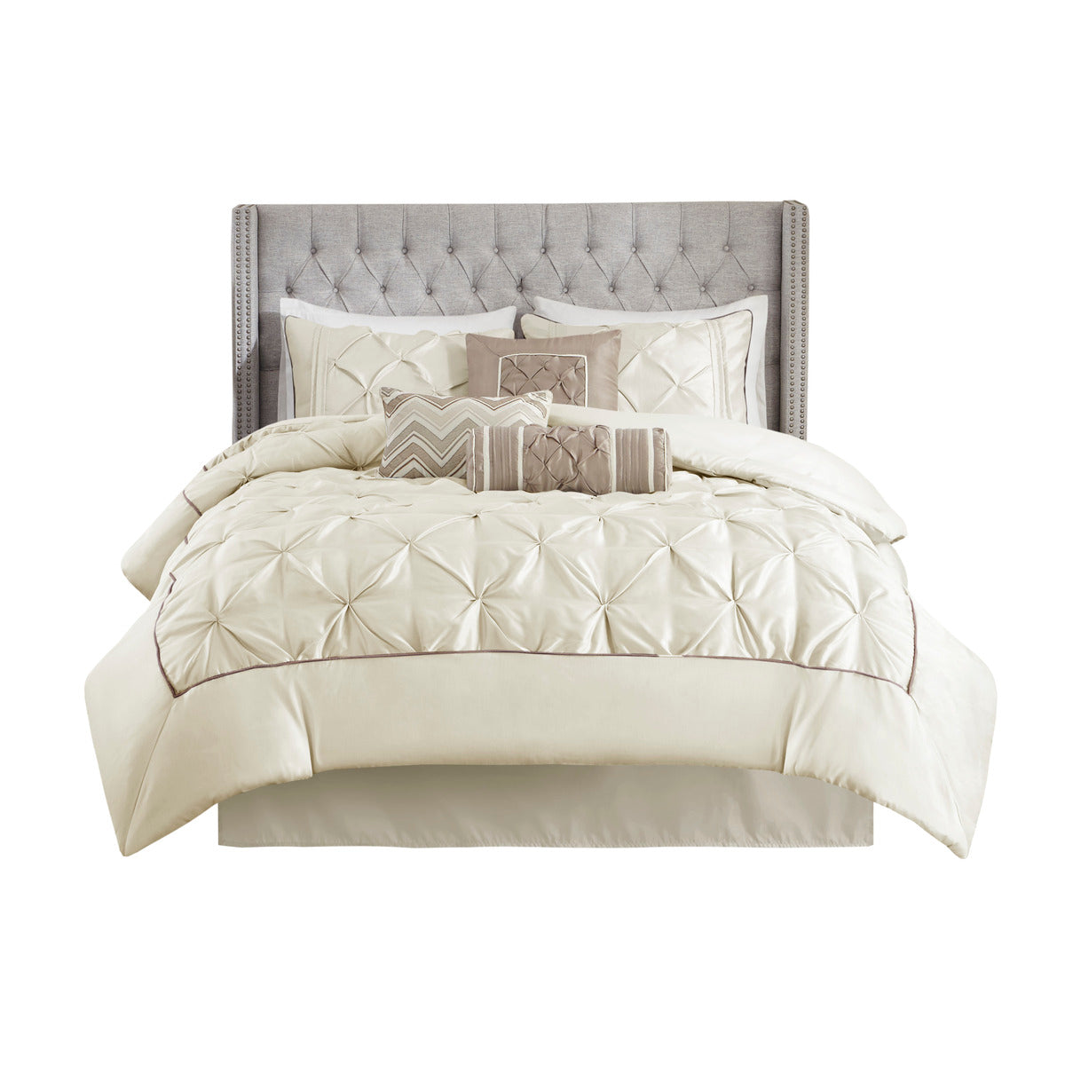 7 Piece Tufted Comforter Set Ivory Full Full Ivory Polyester