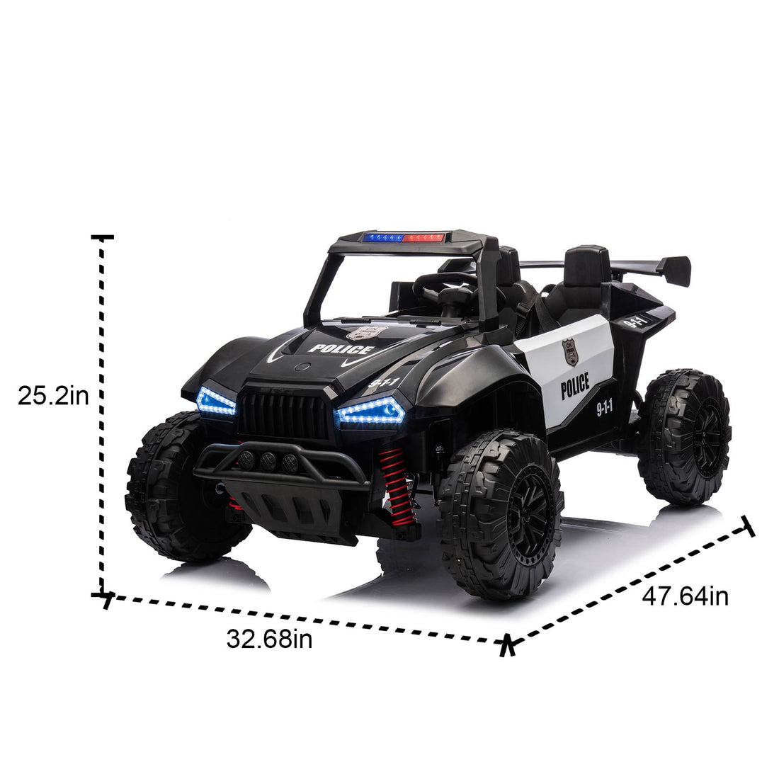 24V Two Seater Kids Ride On Electric Car W Parents Control,Seat Width 20.47In,2Wd,Four Wheel Suspension,The Police Car With A Megaphone,Power Display,Bluetooth,Mp3,Usb Tf,Music,Led Lights For Kids. Black Polypropylene