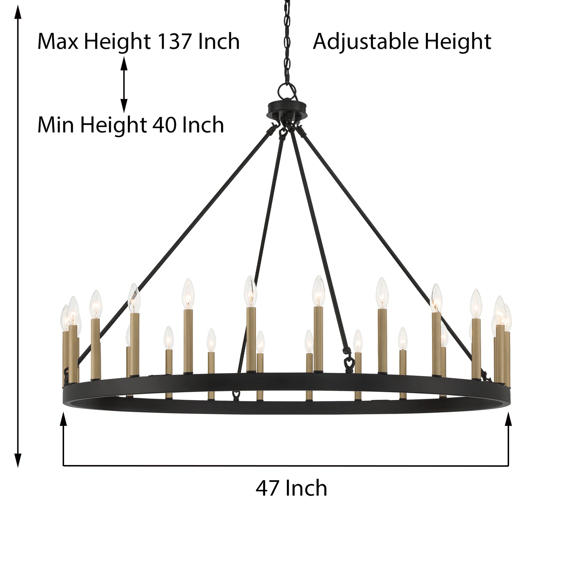 24 Light Steel Dimmable Candle Style Wagon Wheel Chandelier Ul Certified Antique Brass Black Ceiling Lights Steel Metal