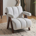 Mid Century Modern Accent Chair With Solid Wood Frame, Upholstered Living Room Chairs With Thick Cushion, Comfy Tufted Arm Chair For Bedroom, Living Room, Velvet, Ivory Ivory White Velvet