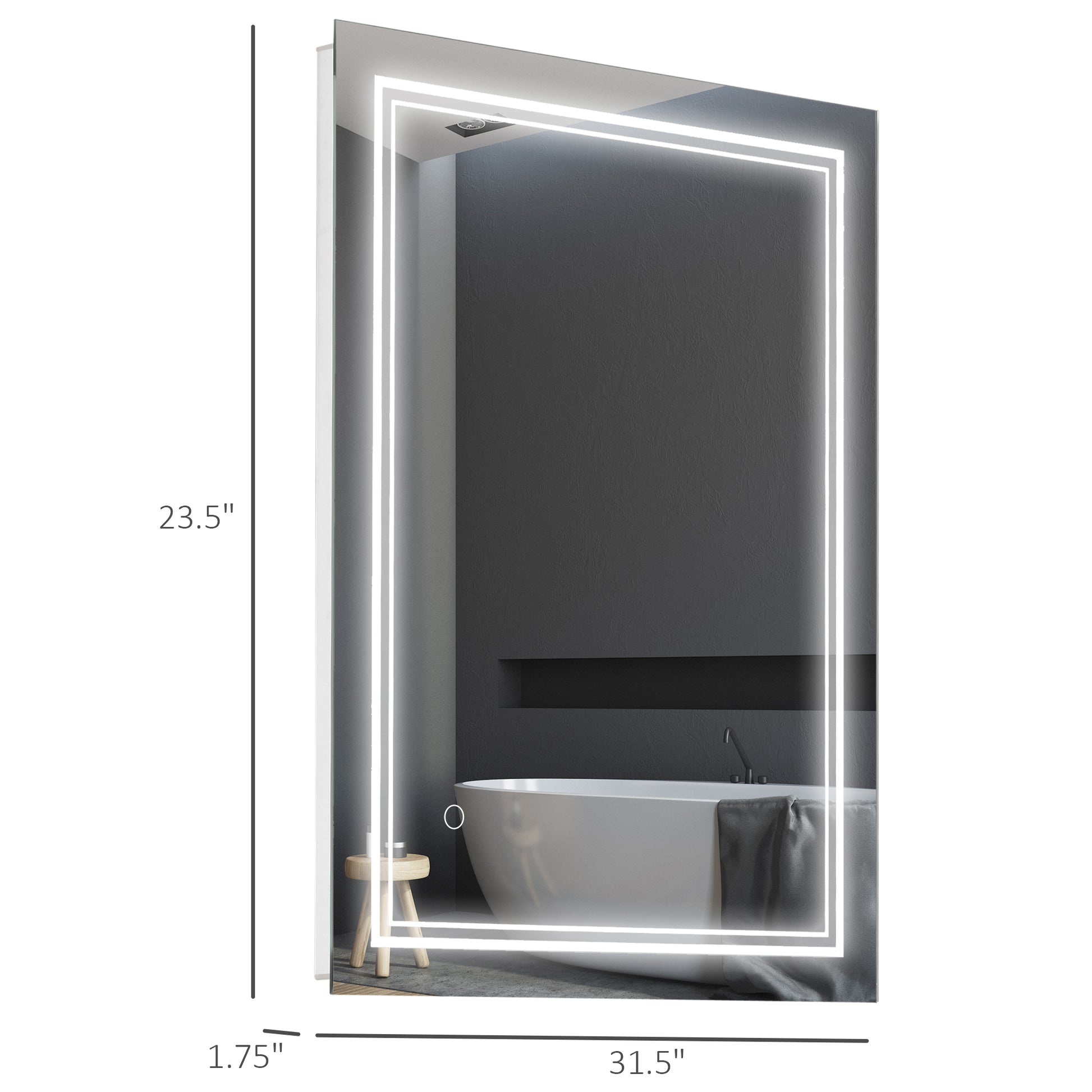 Kleankin 32" X 24" Led Bathroom Mirror, Lighted Vanity Mirror, Wall Mounted With Smart Touch Button, Horizontally And Vertiy, Waterproof, Plug In, Silver Silver Aluminum